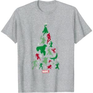 imageMarvel Avengers and Guardians of the Galaxy Christmas Tree Short Sleeve TShirtHeather Grey