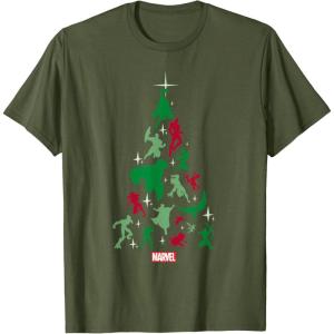 imageMarvel Avengers and Guardians of the Galaxy Christmas Tree Short Sleeve TShirtOlive Green