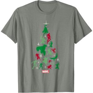 imageMarvel Avengers and Guardians of the Galaxy Christmas Tree Short Sleeve TShirtOlive Heather