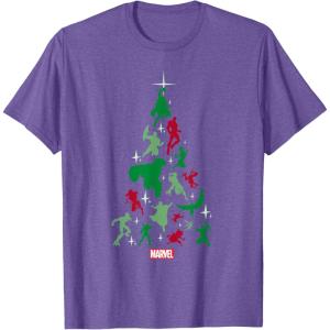imageMarvel Avengers and Guardians of the Galaxy Christmas Tree Short Sleeve TShirtPurple Heather
