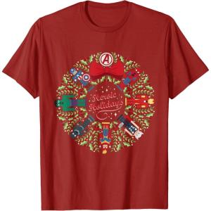 imageMarvel Christmas Avengers Nutcrackers Wreath Heroic Holidays TShirtCranberry Red