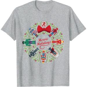 imageMarvel Christmas Avengers Nutcrackers Wreath Heroic Holidays TShirtHeather Grey