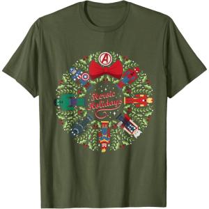 imageMarvel Christmas Avengers Nutcrackers Wreath Heroic Holidays TShirtOlive Green
