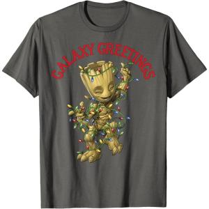 imageMarvel Christmas Groot Galaxy Greetings Short Sleeve TShirtAsphalt Grey
