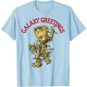 imageMarvel Christmas Groot Galaxy Greetings Short Sleeve TShirtBaby Blue