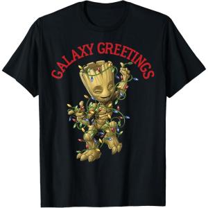 imageMarvel Christmas Groot Galaxy Greetings Short Sleeve TShirtBlack