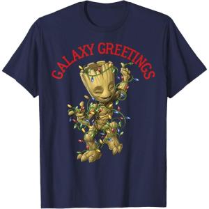 imageMarvel Christmas Groot Galaxy Greetings Short Sleeve TShirtNavy Blue