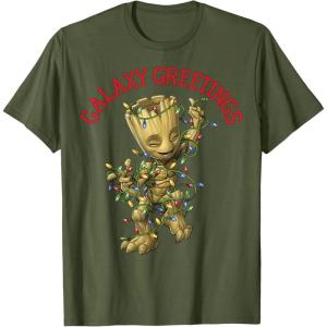 imageMarvel Christmas Groot Galaxy Greetings Short Sleeve TShirtOlive Green