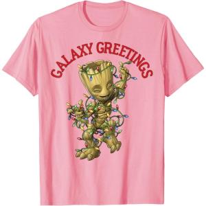 imageMarvel Christmas Groot Galaxy Greetings Short Sleeve TShirtPink