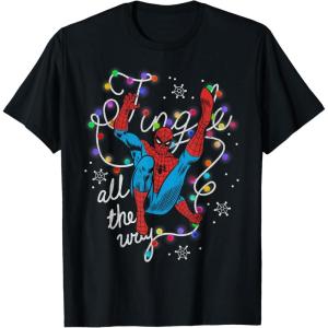 imageMarvel Christmas SpiderMan Jingle All The Way Action Pose TShirtBlack