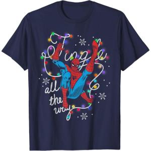 imageMarvel Christmas SpiderMan Jingle All The Way Action Pose TShirtNavy Blue