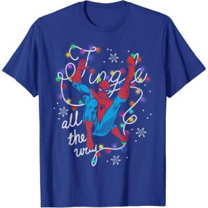 imageMarvel Christmas SpiderMan Jingle All The Way Action Pose TShirtRoyal Blue