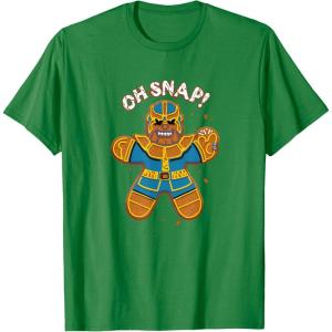 imageMarvel Christmas Thanos Gingerbread Oh Snap TShirtKelly Green