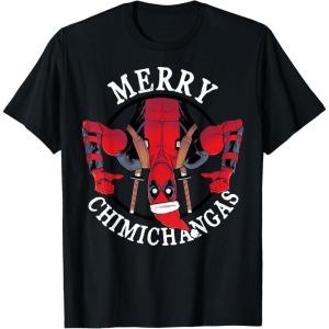 imageMarvel Deadpool Merry Chimichangas Hanging Christmas TShirtBlack