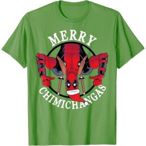 imageMarvel Deadpool Merry Chimichangas Hanging Christmas TShirtGrass Green