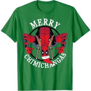 imageMarvel Deadpool Merry Chimichangas Hanging Christmas TShirtKelly Green