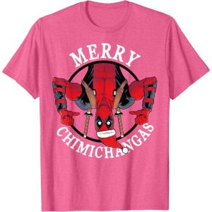 imageMarvel Deadpool Merry Chimichangas Hanging Christmas TShirtPink Heather