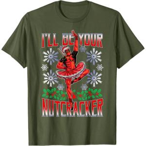 imageMarvel Deadpool Nutcracker Ballerina Santa Christmas Short Sleeve TShirtOlive Green