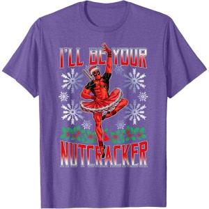 imageMarvel Deadpool Nutcracker Ballerina Santa Christmas Short Sleeve TShirtPurple Heather