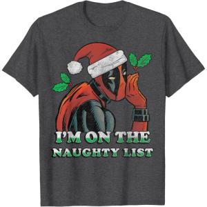 imageMarvel Deadpool Santa Secret Naughty List Christmas TShirtDark Heather Grey