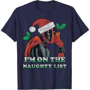 imageMarvel Deadpool Santa Secret Naughty List Christmas TShirtNavy Blue