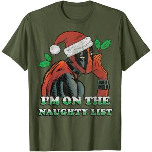 imageMarvel Deadpool Santa Secret Naughty List Christmas TShirtOlive Green