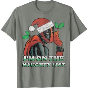 imageMarvel Deadpool Santa Secret Naughty List Christmas TShirtOlive Heather
