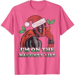 imageMarvel Deadpool Santa Secret Naughty List Christmas TShirtPink Heather