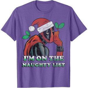 imageMarvel Deadpool Santa Secret Naughty List Christmas TShirtPurple Heather