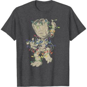 imageMarvel Guardians Of The Galaxy Groot Christmas Lights TShirtDark Heather Grey