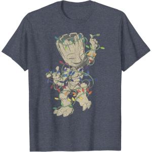 imageMarvel Guardians Of The Galaxy Groot Christmas Lights TShirtHeather Blue