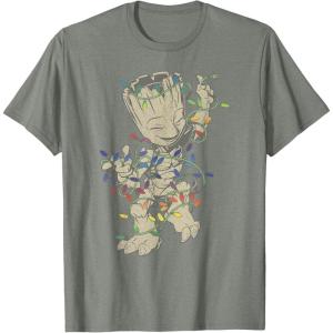 imageMarvel Guardians Of The Galaxy Groot Christmas Lights TShirtOlive Heather