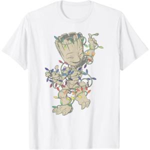 imageMarvel Guardians Of The Galaxy Groot Christmas Lights TShirtWhite