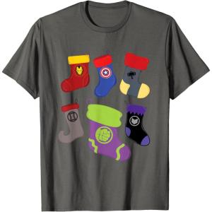 imageMarvel Holiday Avengers Team Festive Christmas Stockings TShirtAsphalt Grey