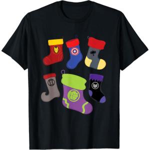 imageMarvel Holiday Avengers Team Festive Christmas Stockings TShirtBlack