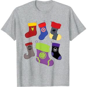 imageMarvel Holiday Avengers Team Festive Christmas Stockings TShirtHeather Grey