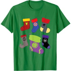imageMarvel Holiday Avengers Team Festive Christmas Stockings TShirtKelly Green