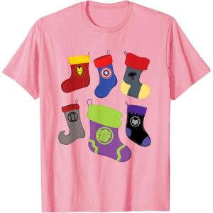 imageMarvel Holiday Avengers Team Festive Christmas Stockings TShirtPink
