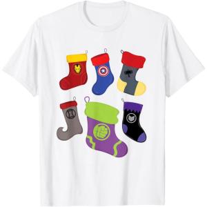 imageMarvel Holiday Avengers Team Festive Christmas Stockings TShirtWhite