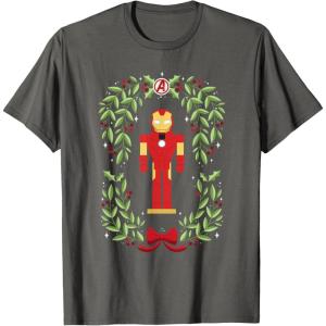 imageMarvel Holiday Christmas Avengers Holly Iron Man Nutcracker TShirtAsphalt Grey