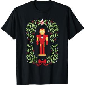 imageMarvel Holiday Christmas Avengers Holly Iron Man Nutcracker TShirtBlack