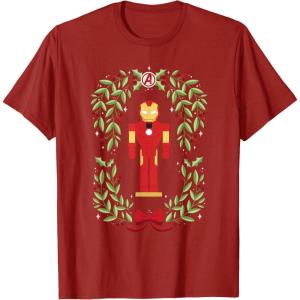 imageMarvel Holiday Christmas Avengers Holly Iron Man Nutcracker TShirtCranberry Red