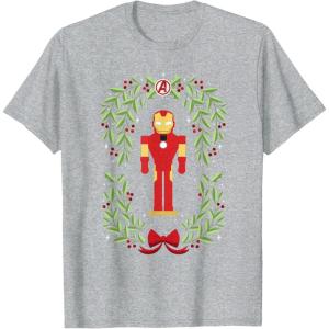 imageMarvel Holiday Christmas Avengers Holly Iron Man Nutcracker TShirtHeather Grey