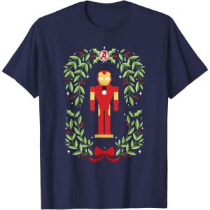 imageMarvel Holiday Christmas Avengers Holly Iron Man Nutcracker TShirtNavy Blue