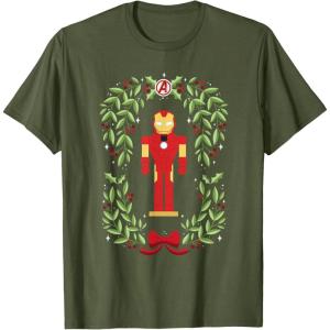 imageMarvel Holiday Christmas Avengers Holly Iron Man Nutcracker TShirtOlive Green