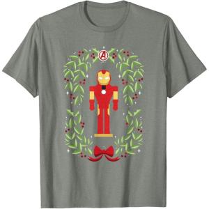 imageMarvel Holiday Christmas Avengers Holly Iron Man Nutcracker TShirtOlive Heather