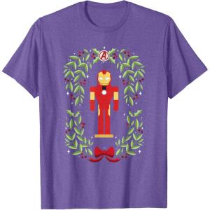 imageMarvel Holiday Christmas Avengers Holly Iron Man Nutcracker TShirtPurple Heather