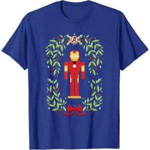 imageMarvel Holiday Christmas Avengers Holly Iron Man Nutcracker TShirtRoyal Blue
