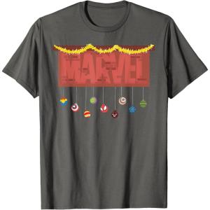 imageMarvel Logo Holiday Christmas Avengers Super Hero Ornaments TShirtAsphalt Grey