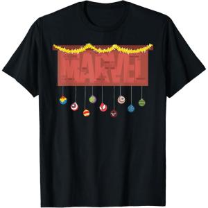 imageMarvel Logo Holiday Christmas Avengers Super Hero Ornaments TShirtBlack